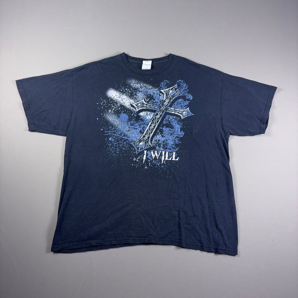 Gildan Heavy Cotton Celtic Cross I Will Graphic T-Shirt Navy Blue XL